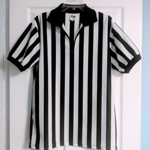 Majestic Black and White Striped Referee Shirt Size Large